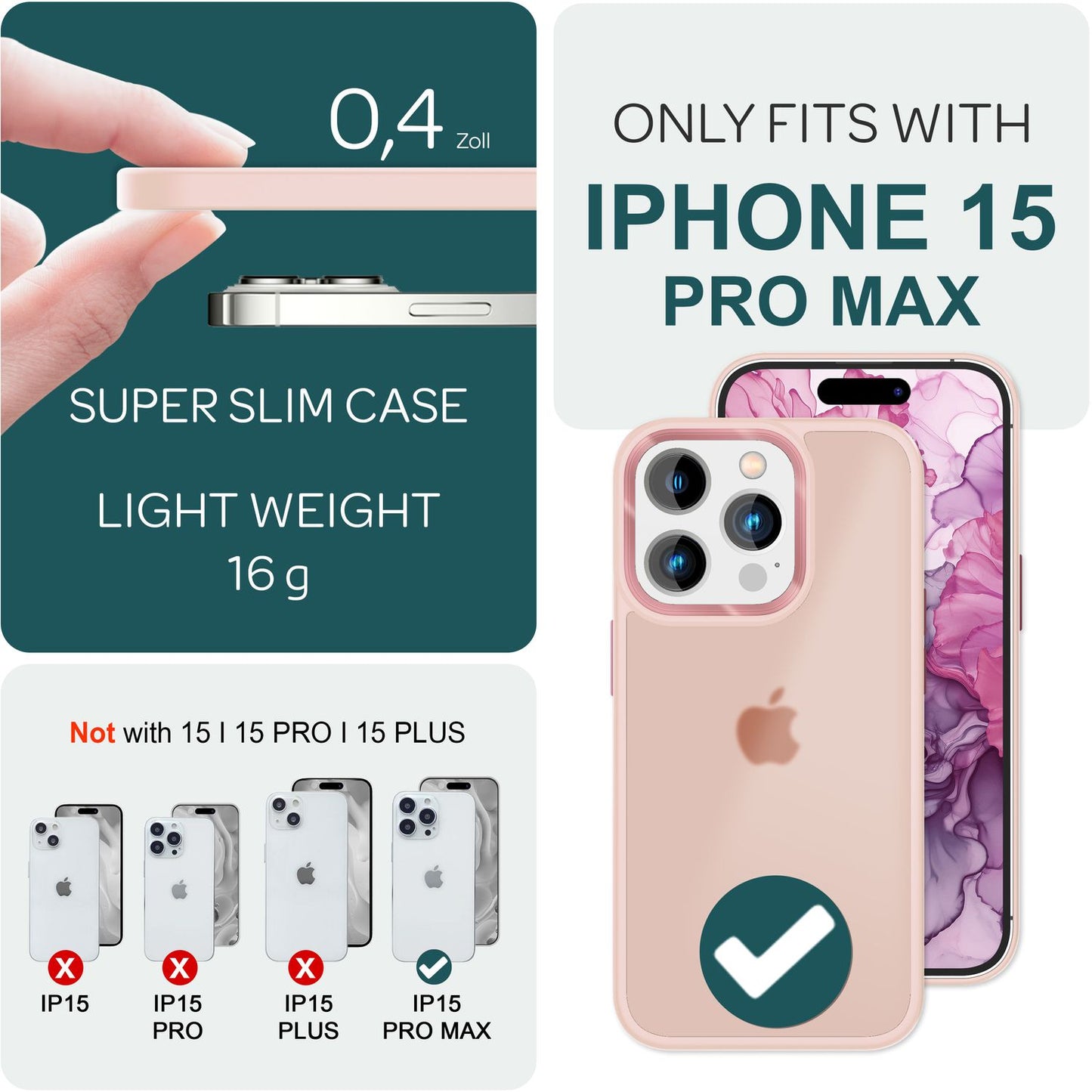 NALIA Matte Handyhülle für iPhone 15 Pro Max – Stoßfester Silikon-Rahmen & Semi-Transparent – FUZION (Anti-Fingerprint Case) – Marke aus Berlin