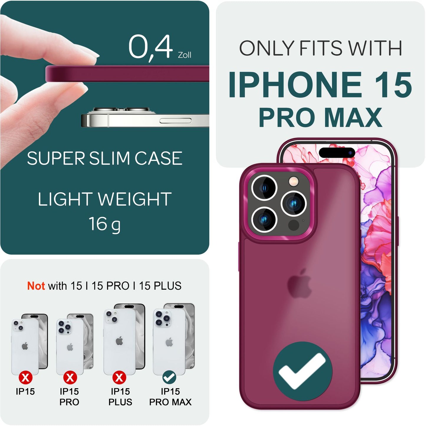 NALIA Matte Handyhülle für iPhone 15 Pro Max – Stoßfester Silikon-Rahmen & Semi-Transparent – FUZION (Anti-Fingerprint Case) – Marke aus Berlin