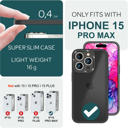 NALIA Matte Handyhülle für iPhone 15 Pro Max – Stoßfester Silikon-Rahmen & Semi-Transparent – FUZION (Anti-Fingerprint Case) – Marke aus Berlin