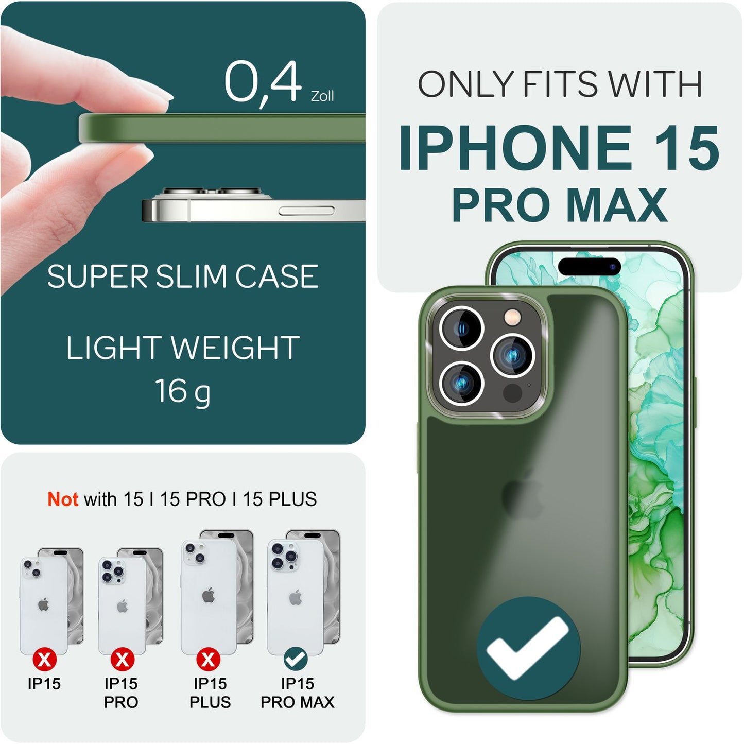 NALIA Matte Handyhülle für iPhone 15 Pro Max – Stoßfester Silikon-Rahmen & Semi-Transparent – FUZION (Anti-Fingerprint Case) – Marke aus Berlin