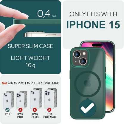 NALIA Magnet-Case für iPhone 15 – Matt-Transparent & MagSafe Kompatibel – MATTEX (Rutschfest, Stoßfest & Anti-Fingerabdruck) – Marke aus Berlin