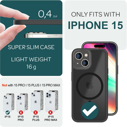 NALIA Magnet-Case für iPhone 15 – Matt-Transparent & MagSafe Kompatibel – MATTEX (Rutschfest, Stoßfest & Anti-Fingerabdruck) – Marke aus Berlin