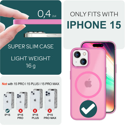 NALIA Magnet-Case für iPhone 15 – Matt-Transparent & MagSafe Kompatibel – MATTEX (Rutschfest, Stoßfest & Anti-Fingerabdruck) – Marke aus Berlin