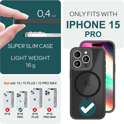 NALIA Magnet-Case für iPhone 15 Pro – Matt-Transparent & MagSafe Kompatibel – MATTEX (Rutschfest, Stoßfest & Anti-Fingerabdruck) – Marke aus Berlin