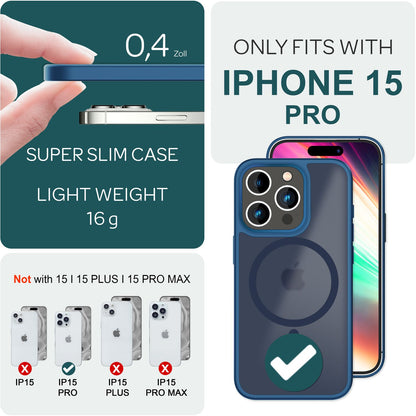 NALIA Magnet-Case für iPhone 15 Pro – Matt-Transparent & MagSafe Kompatibel – MATTEX (Rutschfest, Stoßfest & Anti-Fingerabdruck) – Marke aus Berlin