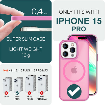 NALIA Magnet-Case für iPhone 15 Pro – Matt-Transparent & MagSafe Kompatibel – MATTEX (Rutschfest, Stoßfest & Anti-Fingerabdruck) – Marke aus Berlin