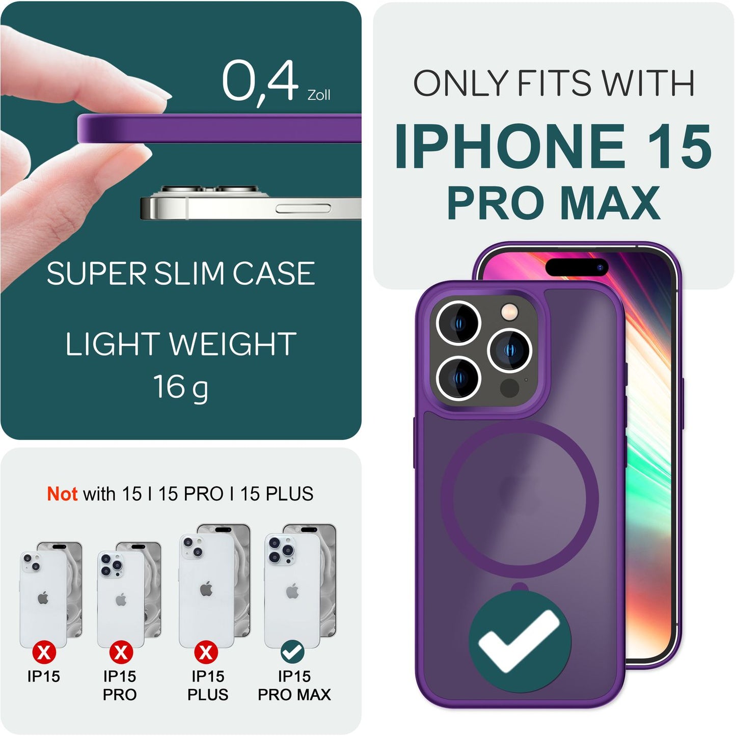 NALIA Magnet-Case für iPhone 15 Pro Max – Matt-Transparent & MagSafe Kompatibel – MATTEX (Rutschfest, Stoßfest & Anti-Fingerabdruck) – Marke aus Berlin