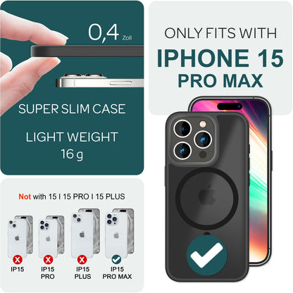 NALIA Magnet-Case für iPhone 15 Pro Max – Matt-Transparent & MagSafe Kompatibel – MATTEX (Rutschfest, Stoßfest & Anti-Fingerabdruck) – Marke aus Berlin