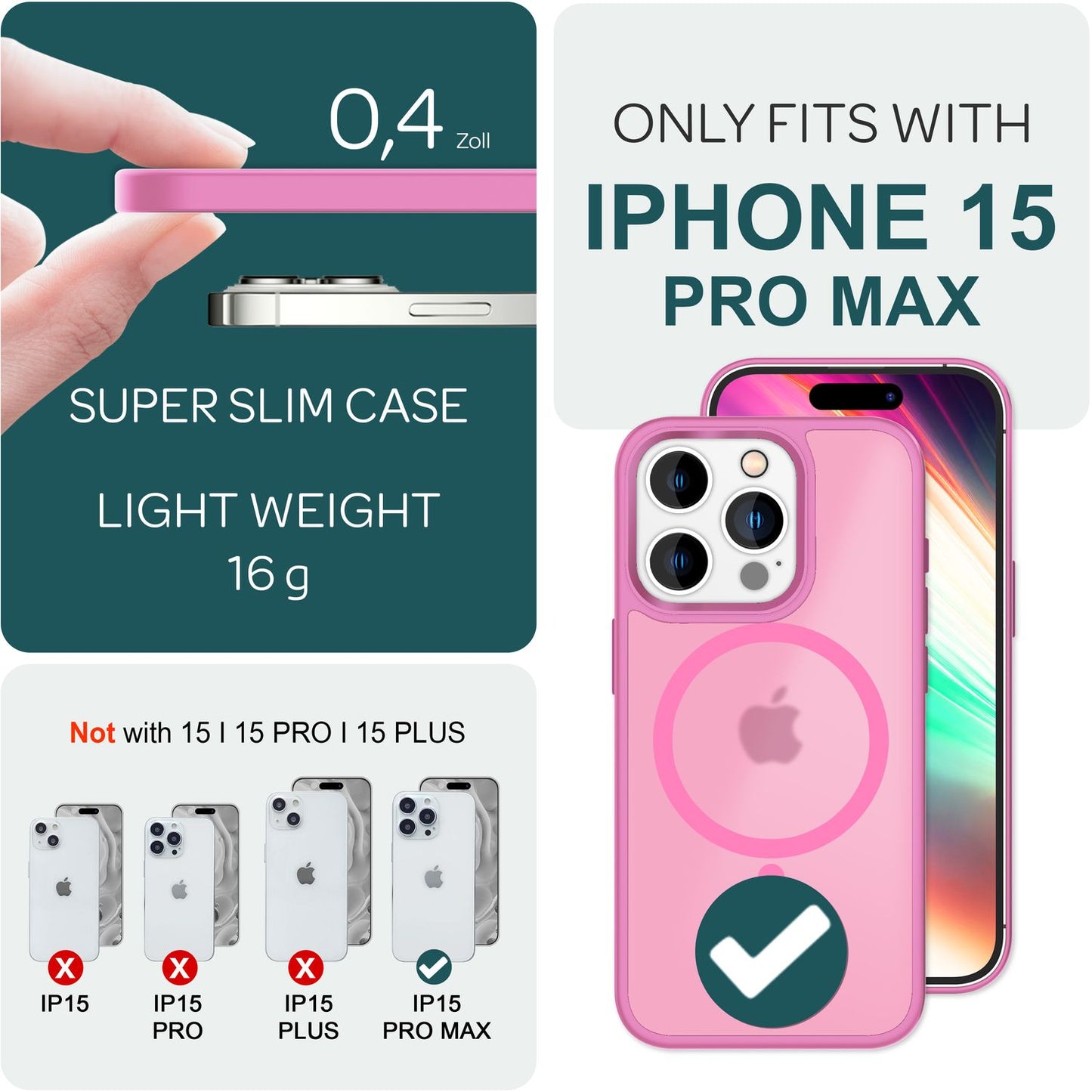 NALIA Magnet-Case für iPhone 15 Pro Max – Matt-Transparent & MagSafe Kompatibel – MATTEX (Rutschfest, Stoßfest & Anti-Fingerabdruck) – Marke aus Berlin