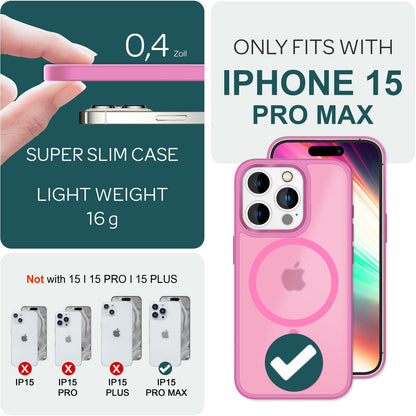 NALIA Magnet-Case für iPhone 15 Pro Max – Matt-Transparent & MagSafe Kompatibel – MATTEX (Rutschfest, Stoßfest & Anti-Fingerabdruck) – Marke aus Berlin
