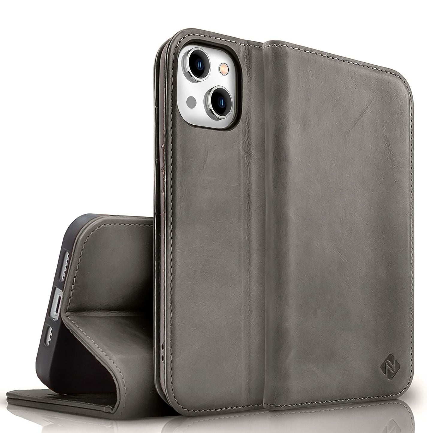 NALIA Echtlederhülle für iPhone 15 – RFID Wallet & Magnet-Verschluss – LEVANTO (Handgefertigte Klapphülle) – Marke aus Berlin