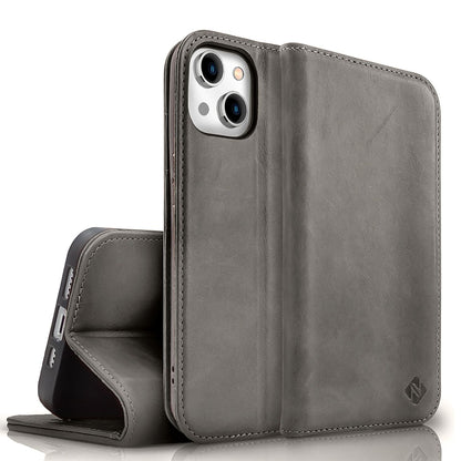 NALIA Echtlederhülle für iPhone 15 – RFID Wallet & Magnet-Verschluss – LEVANTO (Handgefertigte Klapphülle) – Marke aus Berlin