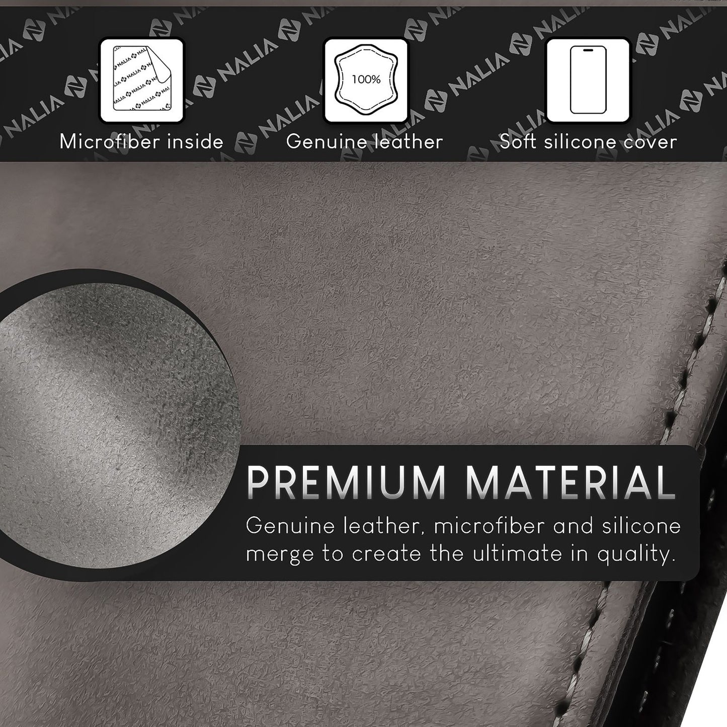 NALIA Echtlederhülle für iPhone 15 – RFID Wallet & Magnet-Verschluss – LEVANTO (Handgefertigte Klapphülle) – Marke aus Berlin