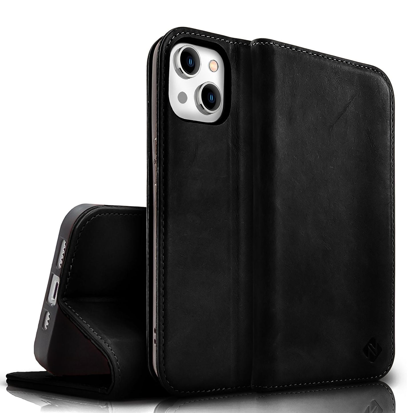 NALIA Echtlederhülle für iPhone 15 – RFID Wallet & Magnet-Verschluss – LEVANTO (Handgefertigte Klapphülle) – Marke aus Berlin