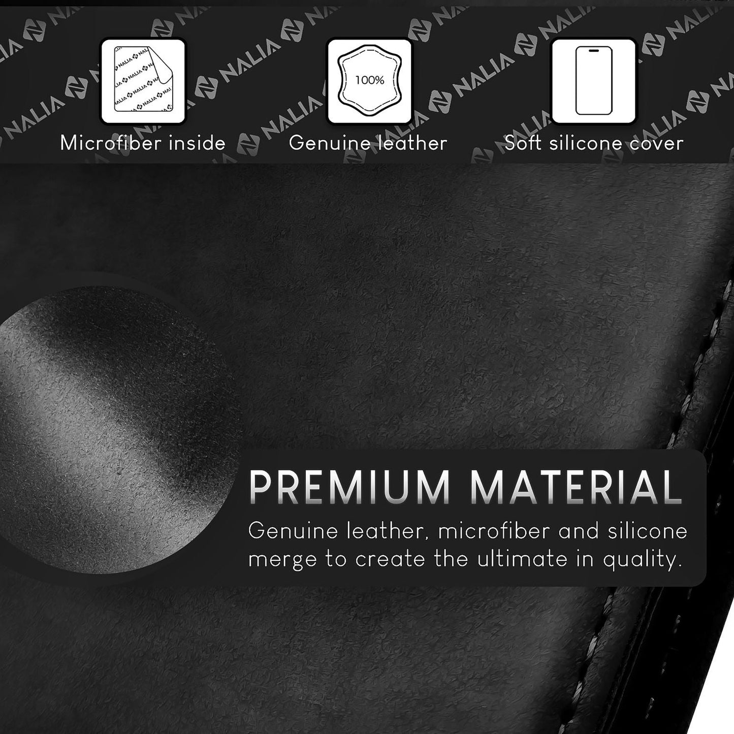 NALIA Echtlederhülle für iPhone 15 – RFID Wallet & Magnet-Verschluss – LEVANTO (Handgefertigte Klapphülle) – Marke aus Berlin