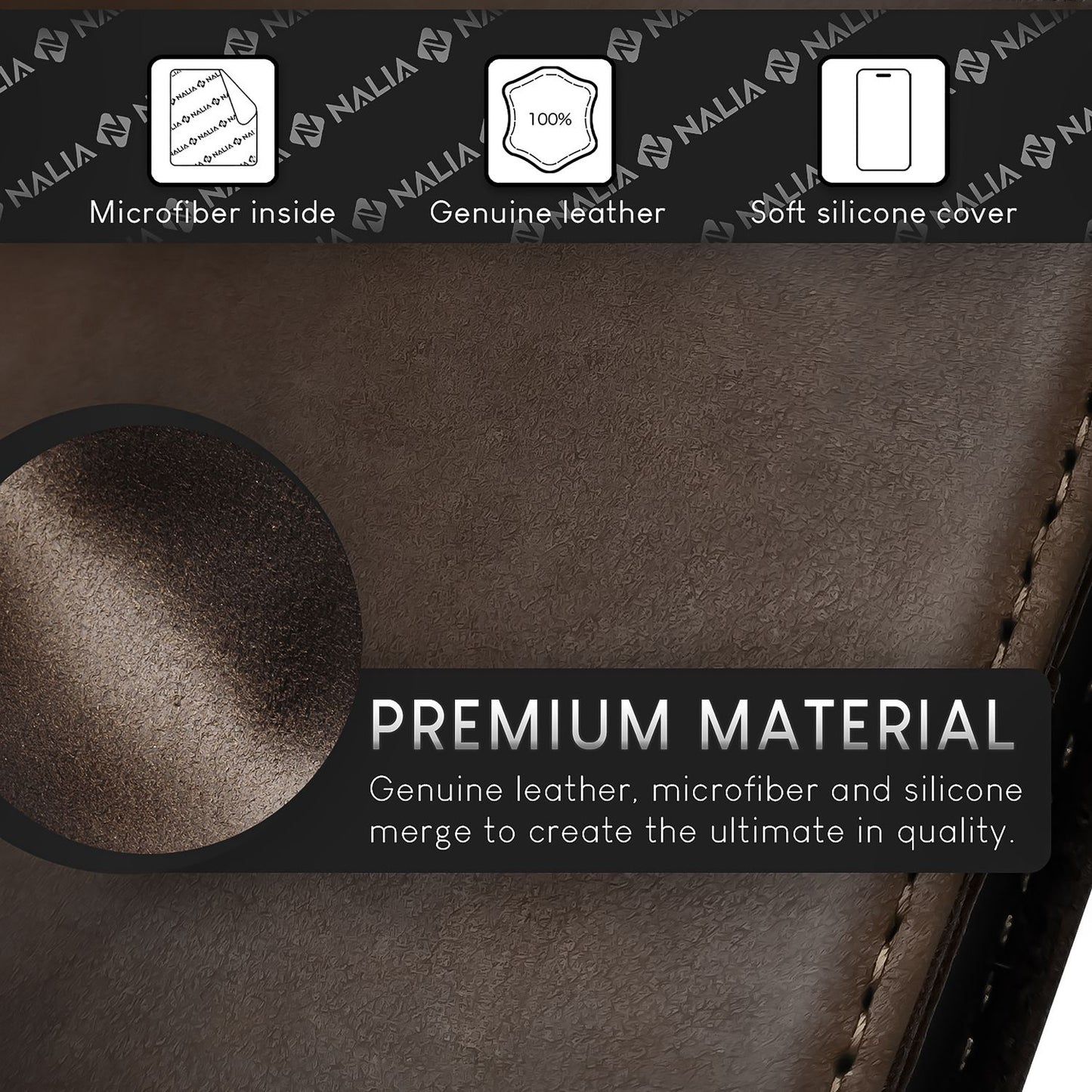 NALIA Echtlederhülle für iPhone 15 Plus – RFID Wallet & Magnet-Verschluss – LEVANTO (Handgefertigte Klapphülle) – Marke aus Berlin