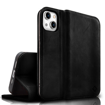 NALIA Echtlederhülle für iPhone 15 Plus – RFID Wallet & Magnet-Verschluss – LEVANTO (Handgefertigte Klapphülle) – Marke aus Berlin