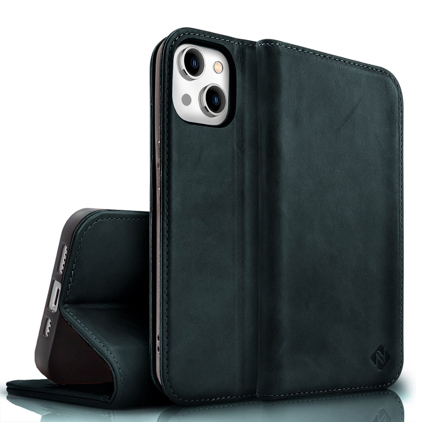 NALIA Echtlederhülle für iPhone 15 Plus – RFID Wallet & Magnet-Verschluss – LEVANTO (Handgefertigte Klapphülle) – Marke aus Berlin