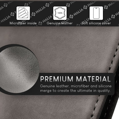NALIA Echtlederhülle für iPhone 15 Pro Max – RFID Wallet & Magnet-Verschluss – LEVANTO (Handgefertigte Klapphülle) – Marke aus Berlin