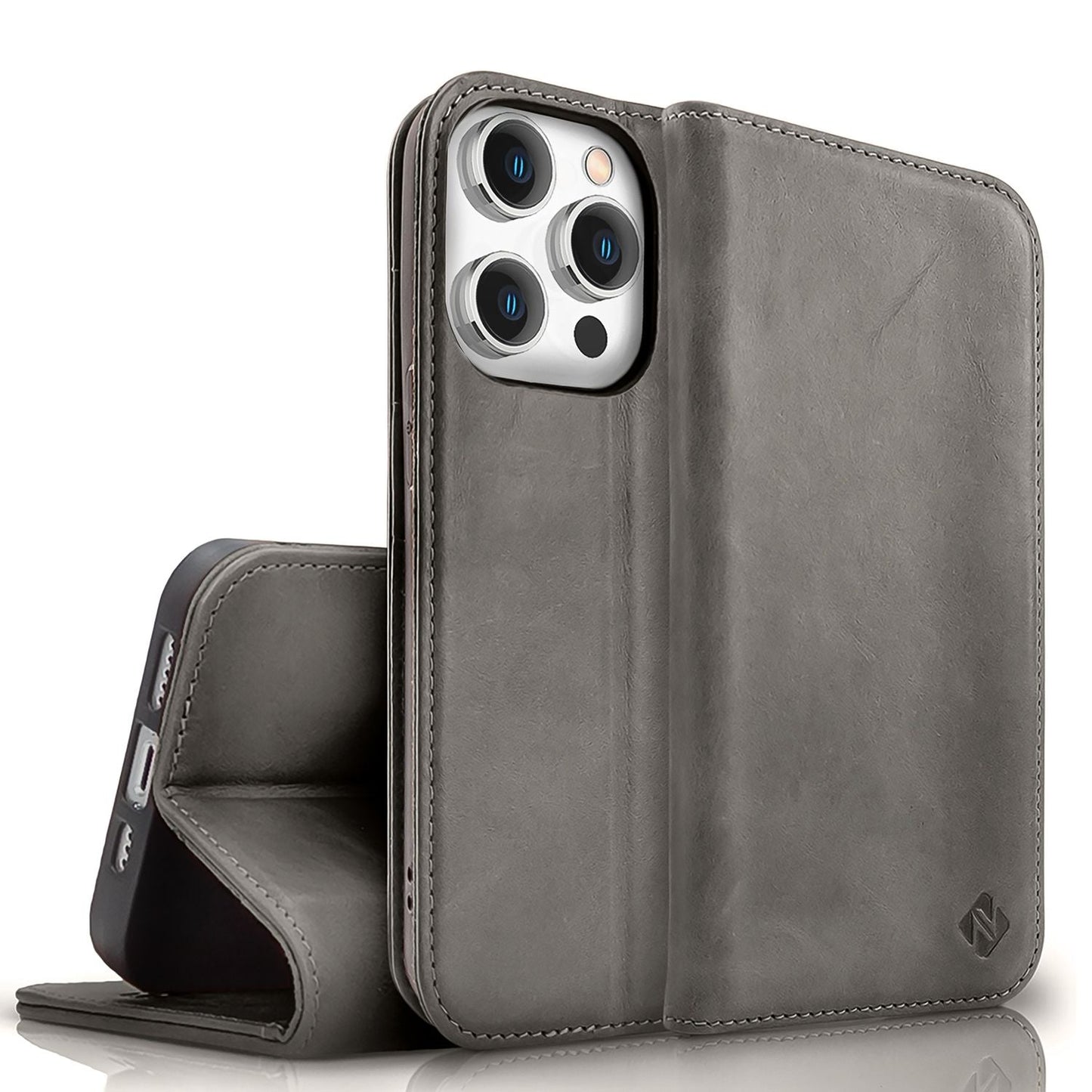 NALIA Echtlederhülle für iPhone 15 Pro Max – RFID Wallet & Magnet-Verschluss – LEVANTO (Handgefertigte Klapphülle) – Marke aus Berlin