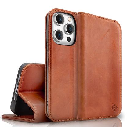 NALIA Echtlederhülle für iPhone 15 Pro Max – RFID Wallet & Magnet-Verschluss – LEVANTO (Handgefertigte Klapphülle) – Marke aus Berlin