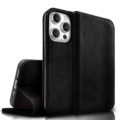 NALIA Echtlederhülle für iPhone 15 Pro Max – RFID Wallet & Magnet-Verschluss – LEVANTO (Handgefertigte Klapphülle) – Marke aus Berlin