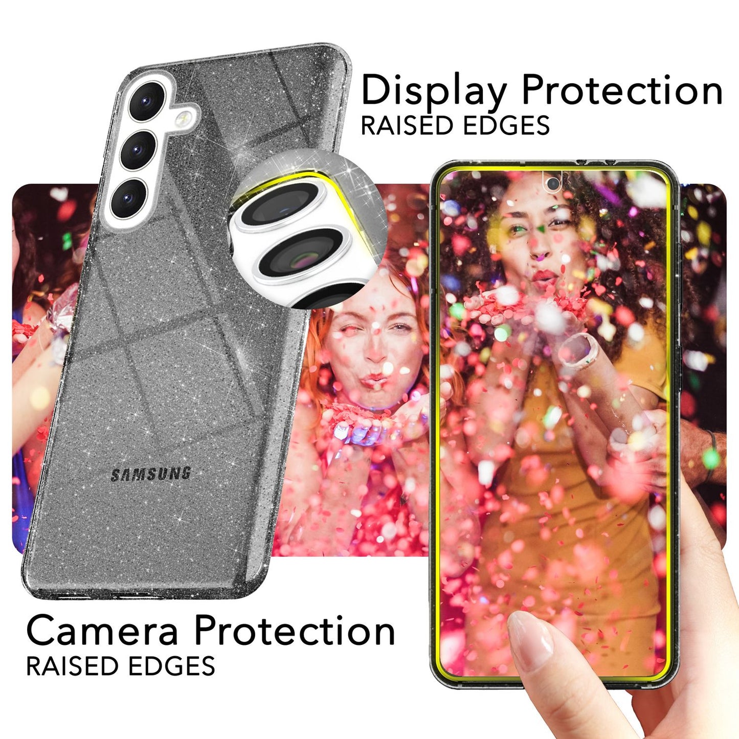 NALIA Glitzerhülle für Samsung Galaxy S24 – Funkelndes Silikon Case – DAZZLIN (Transparent & Stoßfest) – Marke aus Berlin
