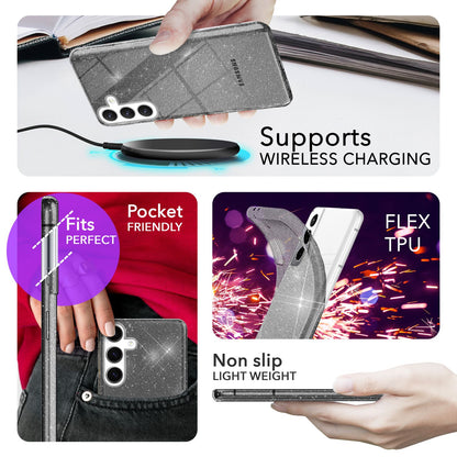NALIA Glitzerhülle für Samsung Galaxy S24 – Funkelndes Silikon Case – DAZZLIN (Transparent & Stoßfest) – Marke aus Berlin