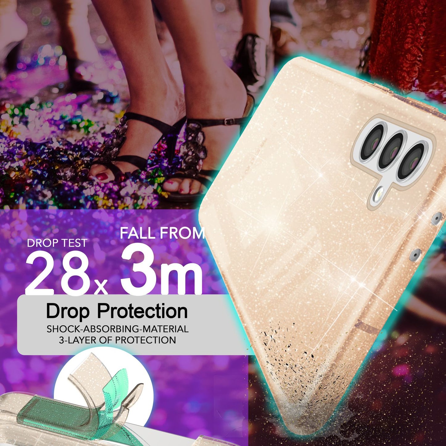 NALIA Glitzerhülle für Samsung Galaxy S24 – Funkelndes Silikon Case – DAZZLIN (Transparent & Stoßfest) – Marke aus Berlin