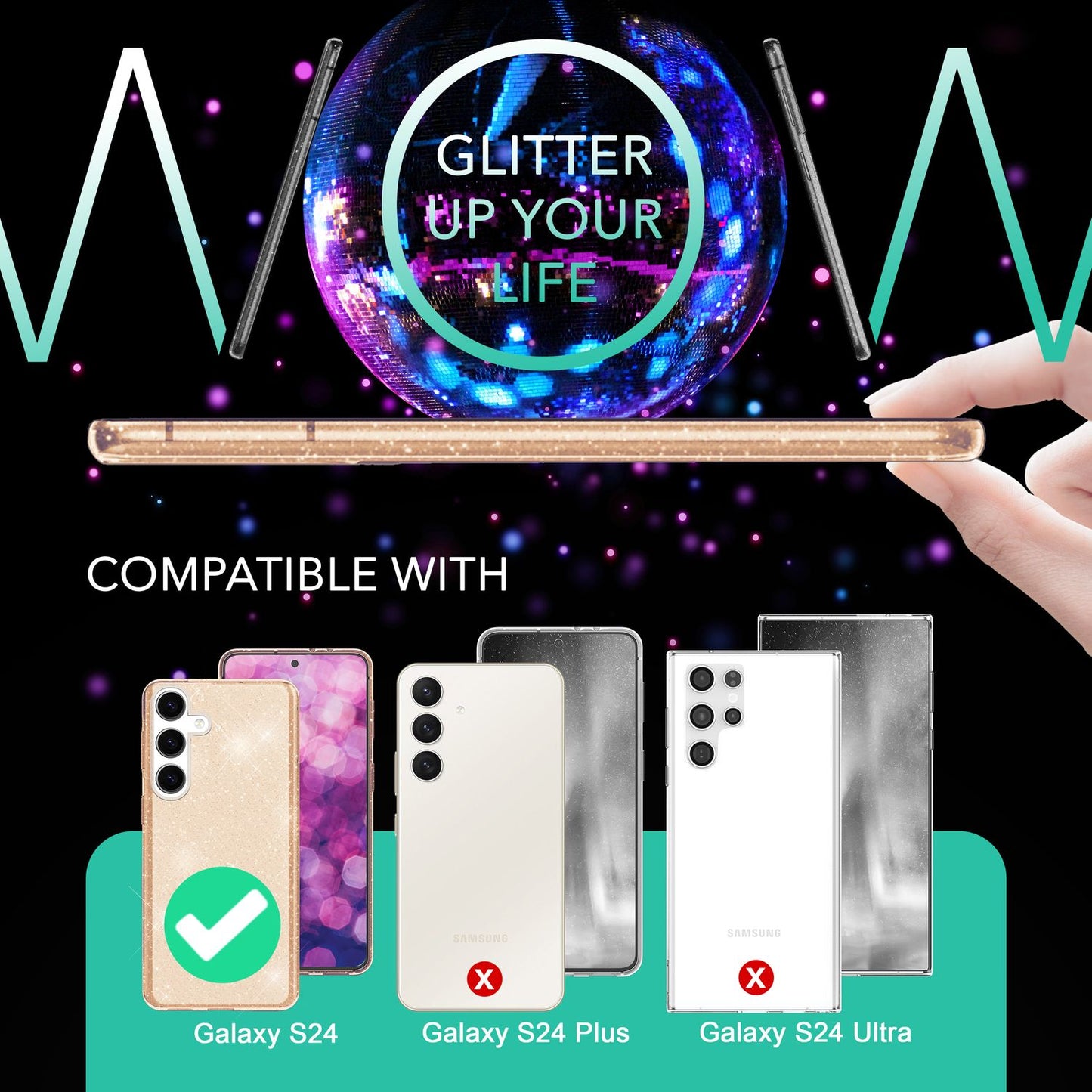 NALIA Glitzerhülle für Samsung Galaxy S24 – Funkelndes Silikon Case – DAZZLIN (Transparent & Stoßfest) – Marke aus Berlin