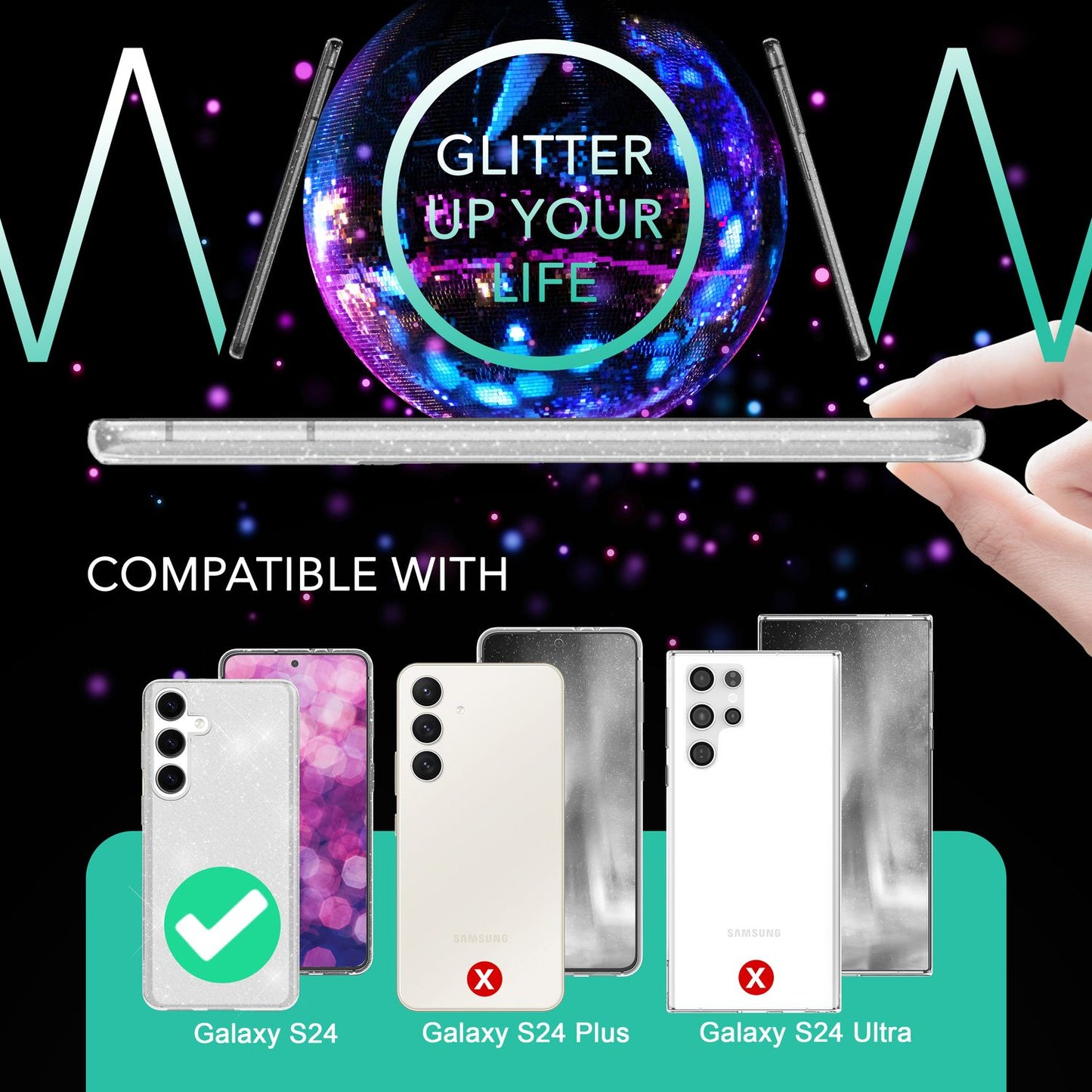NALIA Glitzerhülle für Samsung Galaxy S24 – Funkelndes Silikon Case – DAZZLIN (Transparent & Stoßfest) – Marke aus Berlin