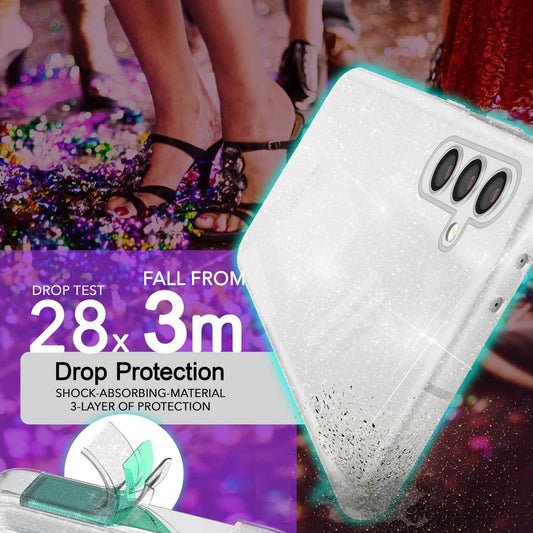 NALIA Glitzerhülle für Samsung Galaxy S24 Plus – Funkelndes Silikon Case – DAZZLIN (Transparent & Stoßfest) – Marke aus Berlin