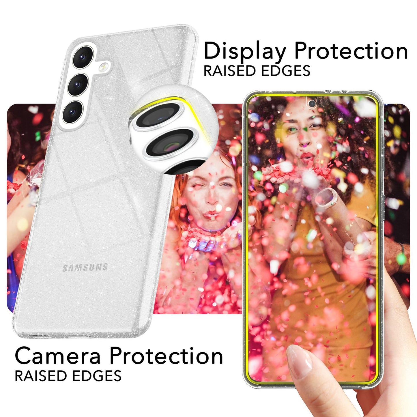 NALIA Glitzerhülle für Samsung Galaxy S24 Plus – Funkelndes Silikon Case – DAZZLIN (Transparent & Stoßfest) – Marke aus Berlin