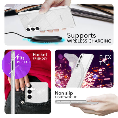 NALIA Glitzerhülle für Samsung Galaxy S24 Plus – Funkelndes Silikon Case – DAZZLIN (Transparent & Stoßfest) – Marke aus Berlin