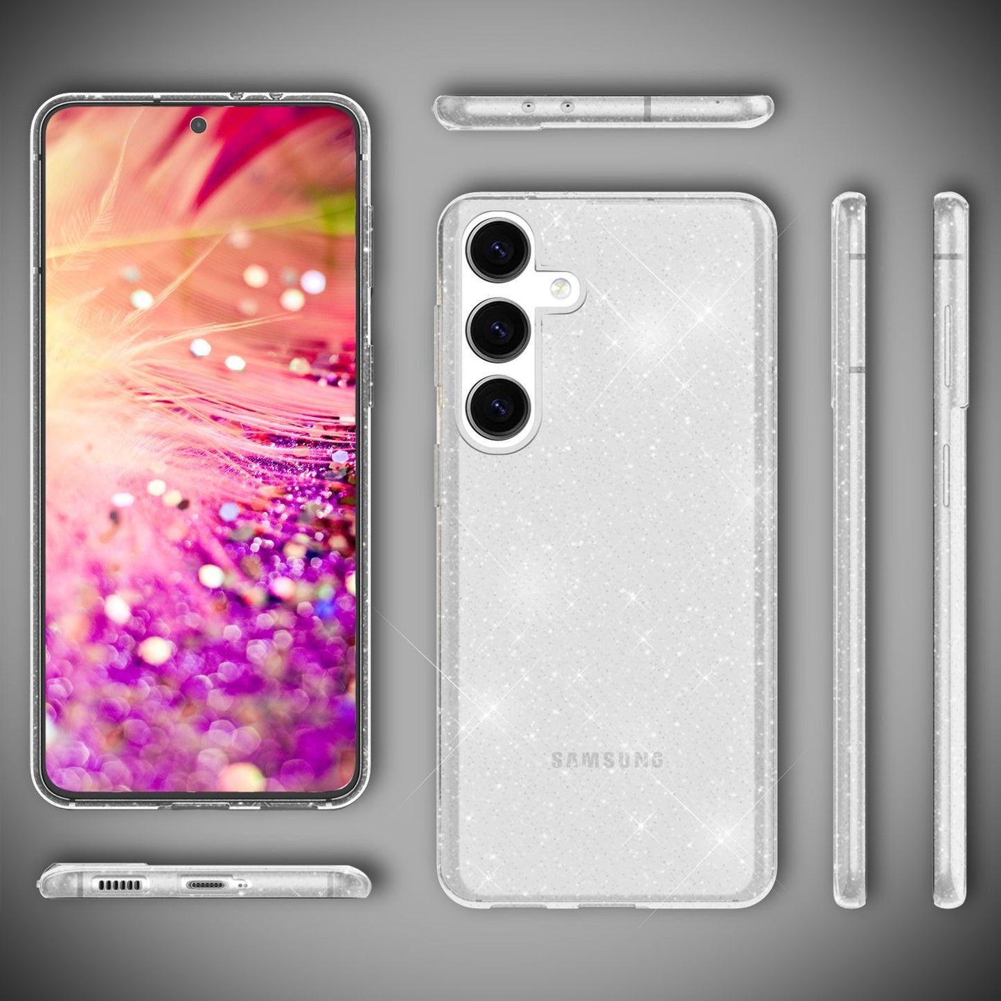 NALIA Glitzerhülle für Samsung Galaxy S24 Plus – Funkelndes Silikon Case – DAZZLIN (Transparent & Stoßfest) – Marke aus Berlin