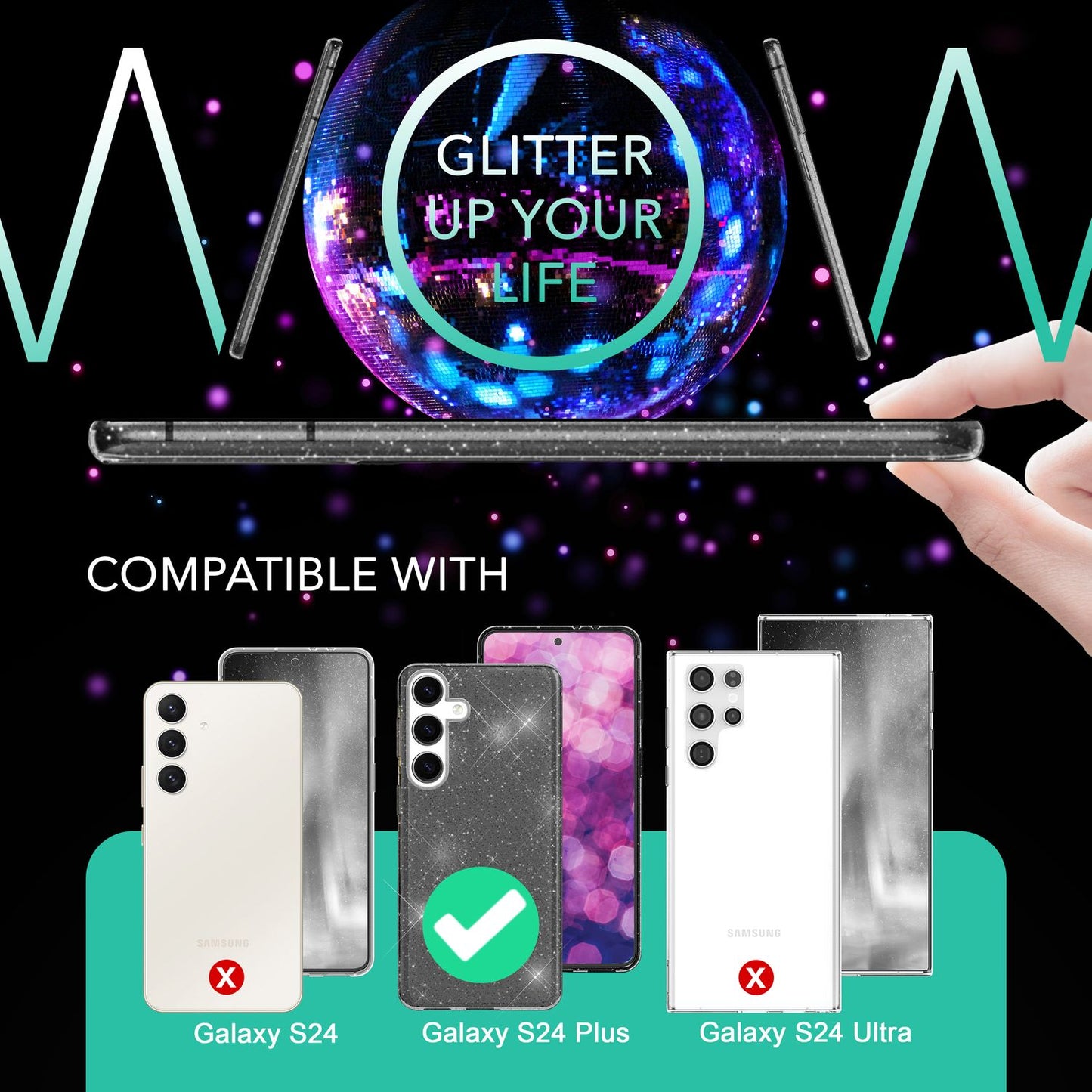 NALIA Glitzerhülle für Samsung Galaxy S24 Plus – Funkelndes Silikon Case – DAZZLIN (Transparent & Stoßfest) – Marke aus Berlin