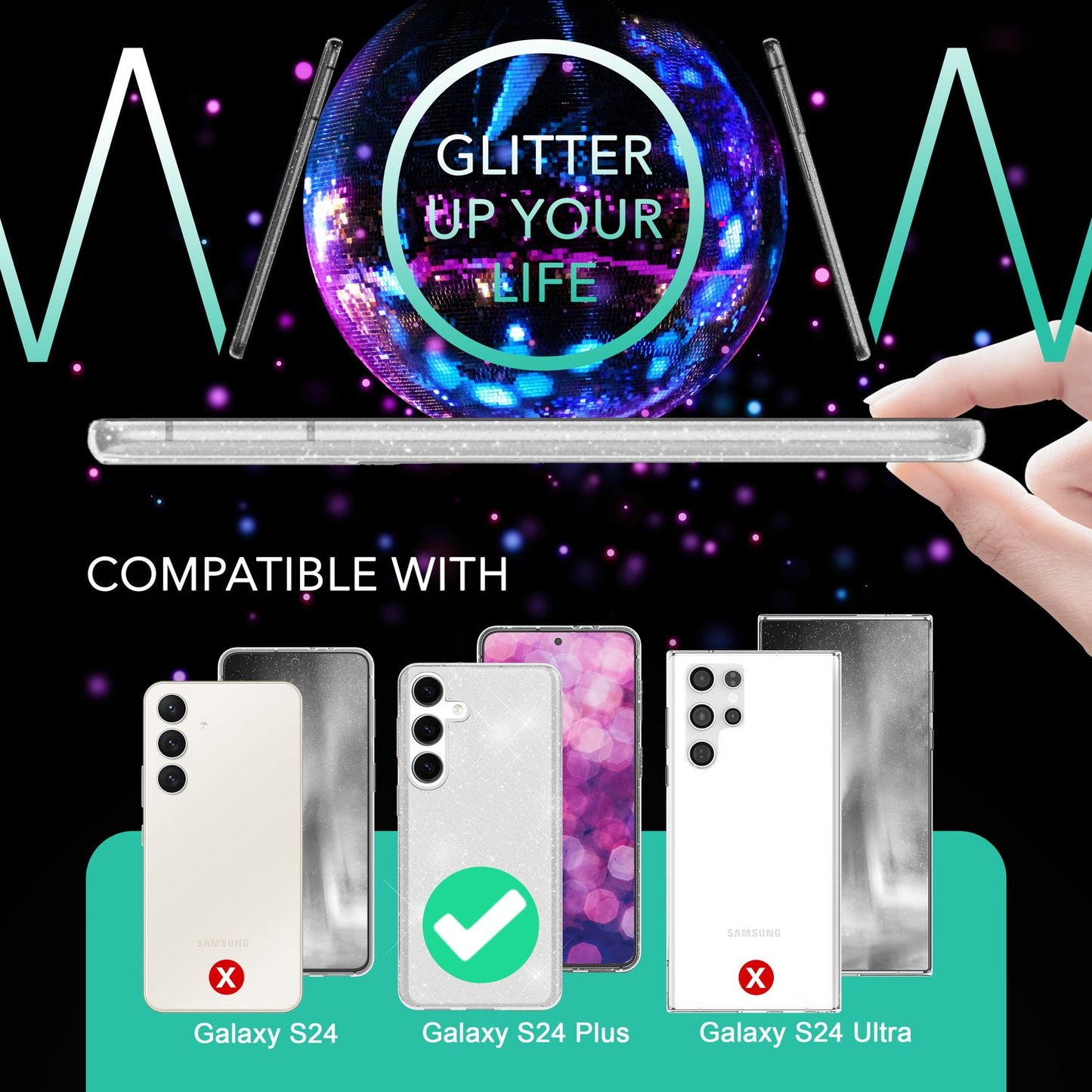 NALIA Glitzerhülle für Samsung Galaxy S24 Plus – Funkelndes Silikon Case – DAZZLIN (Transparent & Stoßfest) – Marke aus Berlin