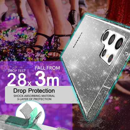 NALIA Glitzerhülle für Samsung Galaxy S24 Ultra – Funkelndes Silikon Case – DAZZLIN (Transparent & Stoßfest) – Marke aus Berlin