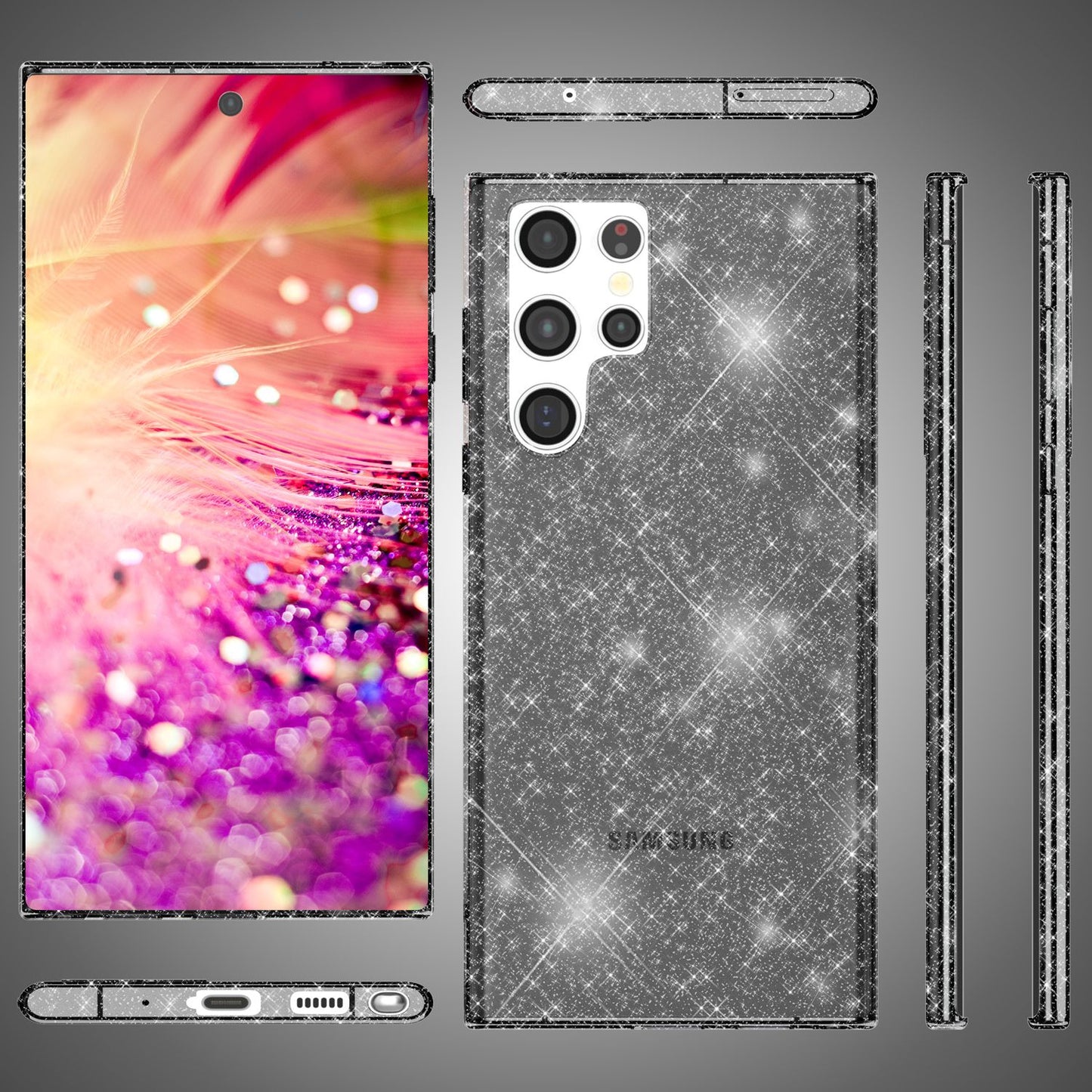 NALIA Glitzerhülle für Samsung Galaxy S24 Ultra – Funkelndes Silikon Case – DAZZLIN (Transparent & Stoßfest) – Marke aus Berlin