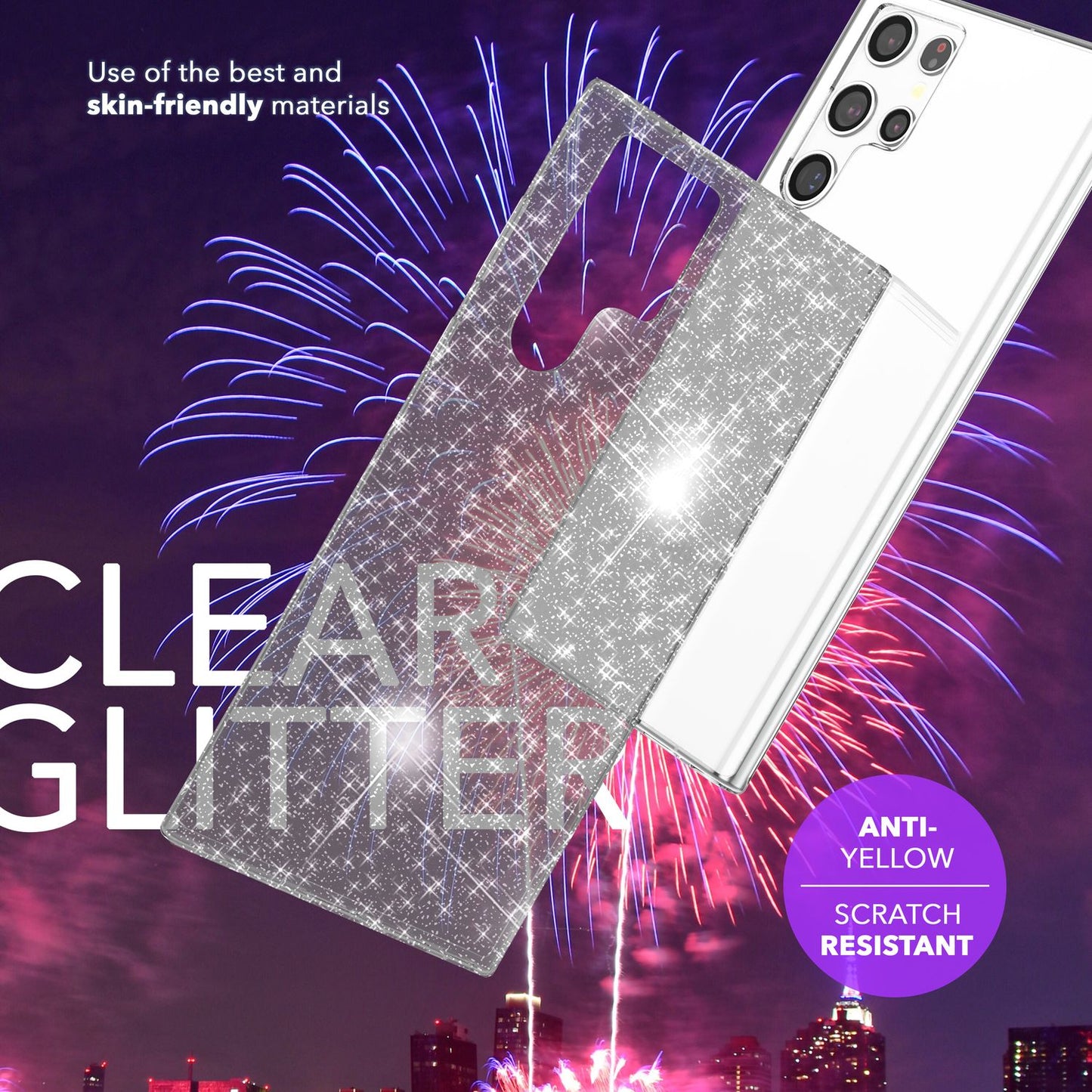NALIA Glitzerhülle für Samsung Galaxy S24 Ultra – Funkelndes Silikon Case – DAZZLIN (Transparent & Stoßfest) – Marke aus Berlin