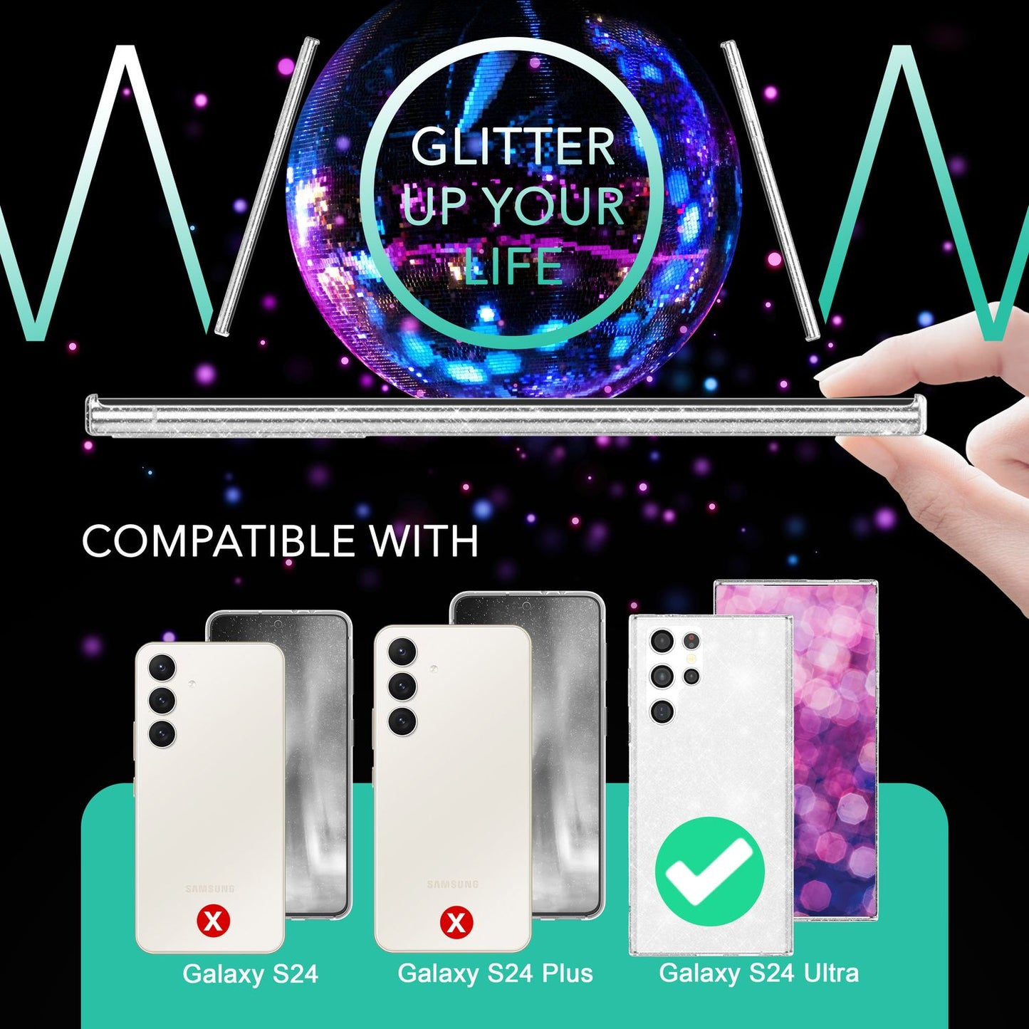 NALIA Glitzerhülle für Samsung Galaxy S24 Ultra – Funkelndes Silikon Case – DAZZLIN (Transparent & Stoßfest) – Marke aus Berlin