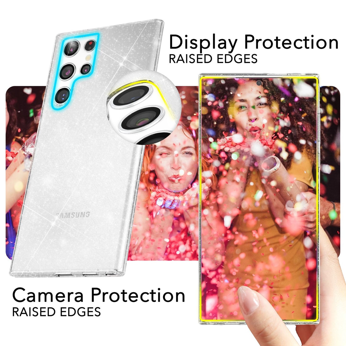 NALIA Glitzerhülle für Samsung Galaxy S24 Ultra – Funkelndes Silikon Case – DAZZLIN (Transparent & Stoßfest) – Marke aus Berlin