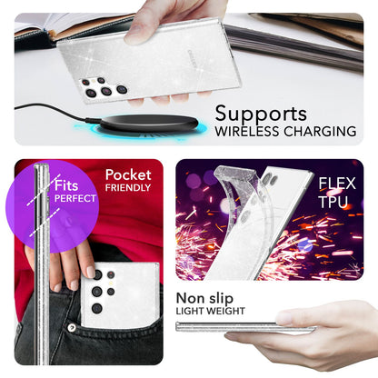 NALIA Glitzerhülle für Samsung Galaxy S24 Ultra – Funkelndes Silikon Case – DAZZLIN (Transparent & Stoßfest) – Marke aus Berlin