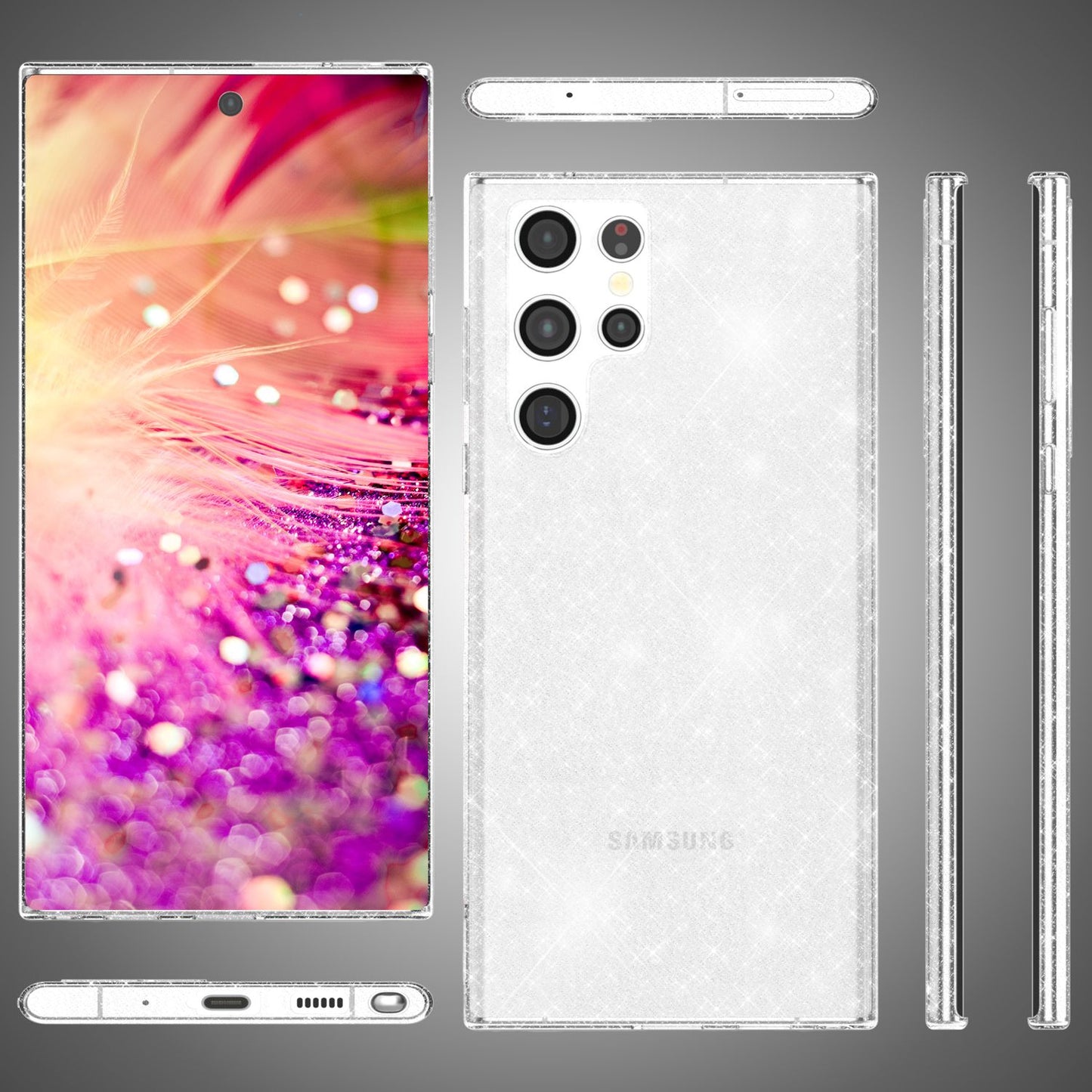 NALIA Glitzerhülle für Samsung Galaxy S24 Ultra – Funkelndes Silikon Case – DAZZLIN (Transparent & Stoßfest) – Marke aus Berlin
