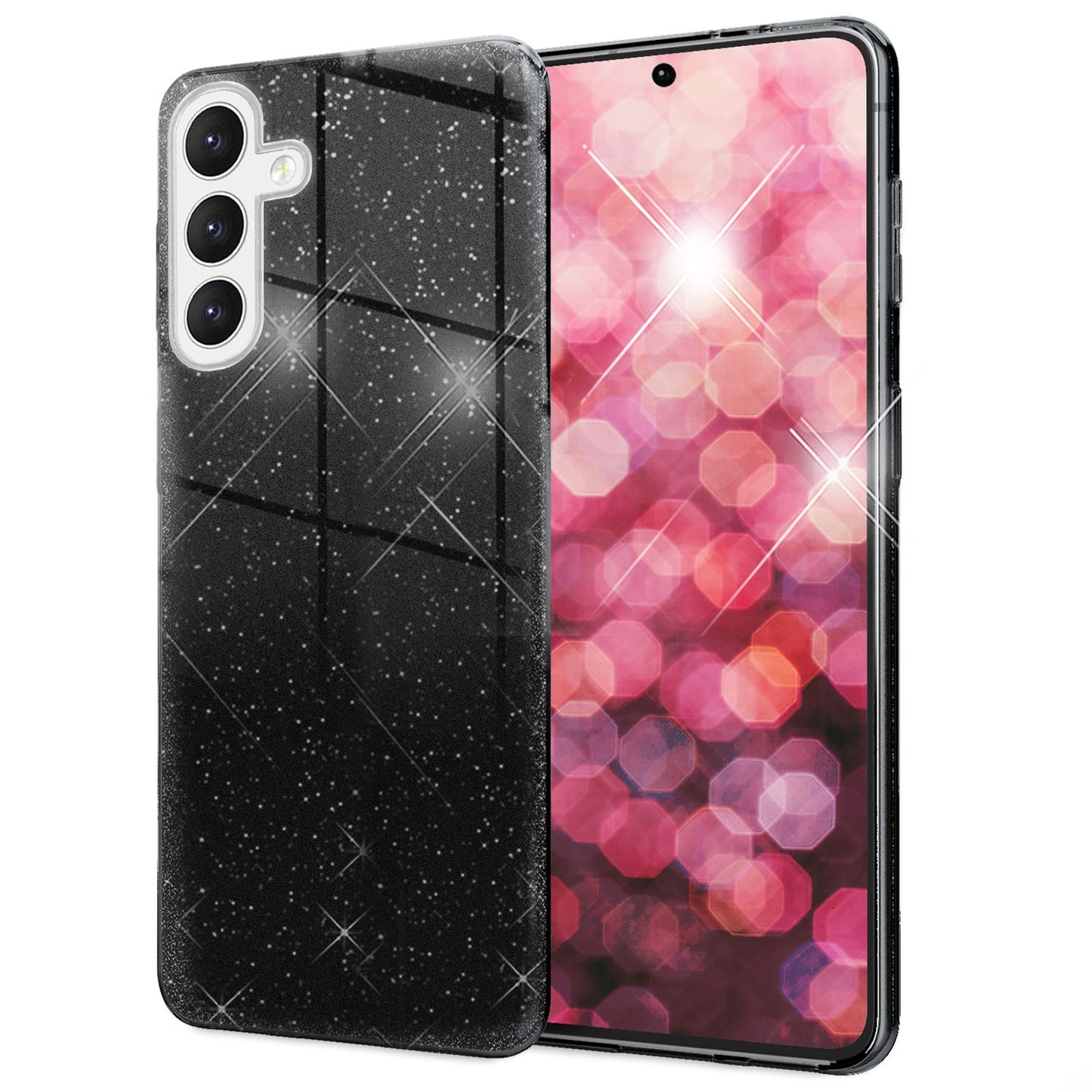 NALIA Glitzerhülle für Samsung Galaxy S24 – Funkelnder Glitzer-Look & Grip – SHINEPOP (Silikon Case) – Marke aus Berlin