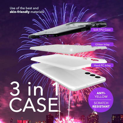 NALIA Glitzerhülle für Samsung Galaxy S24 – Funkelnder Glitzer-Look & Grip – SHINEPOP (Silikon Case) – Marke aus Berlin