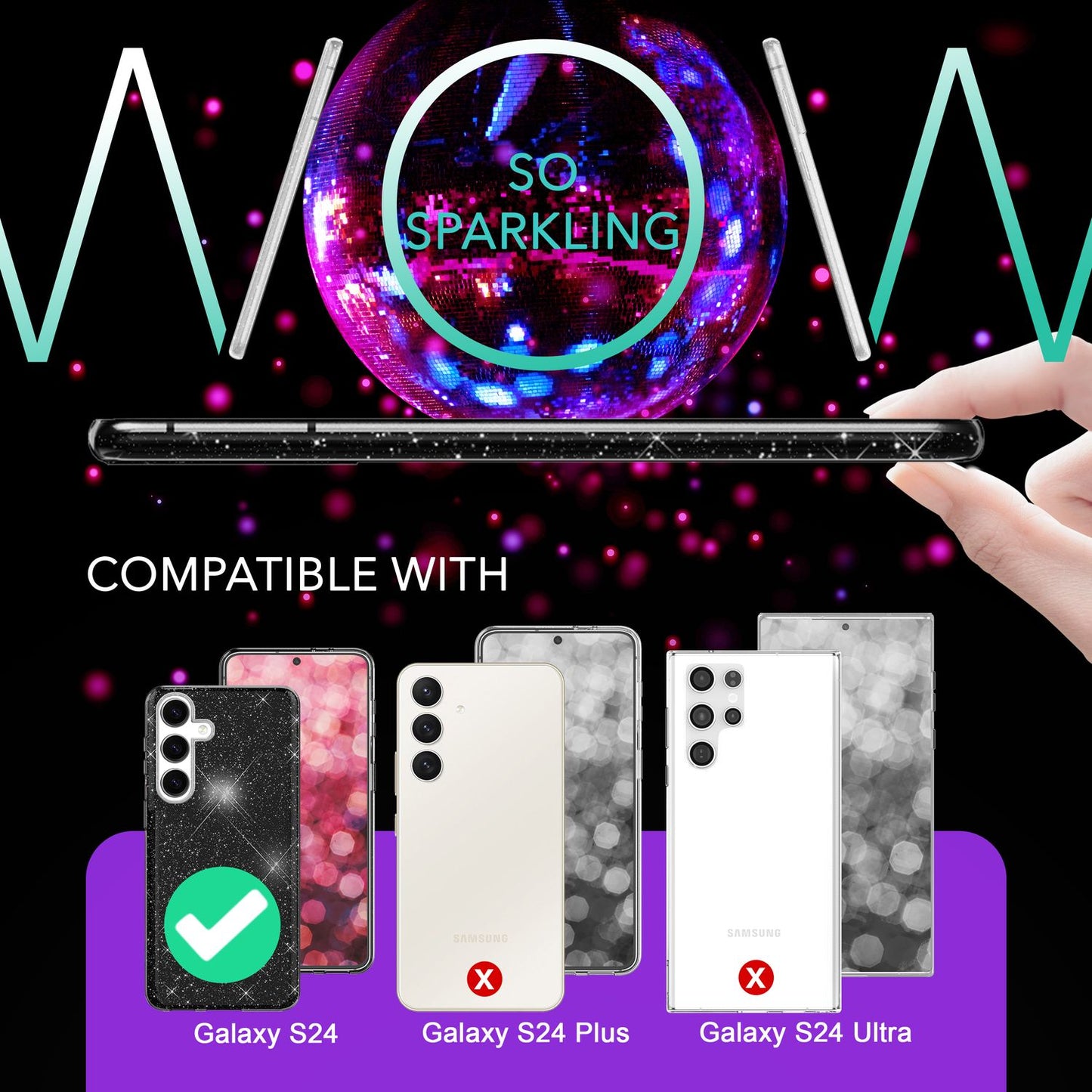 NALIA Glitzerhülle für Samsung Galaxy S24 – Funkelnder Glitzer-Look & Grip – SHINEPOP (Silikon Case) – Marke aus Berlin