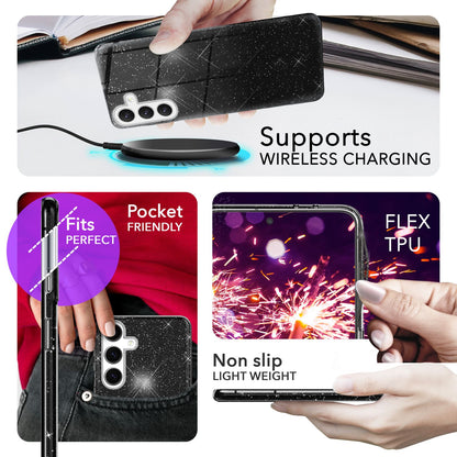 NALIA Glitzerhülle für Samsung Galaxy S24 – Funkelnder Glitzer-Look & Grip – SHINEPOP (Silikon Case) – Marke aus Berlin