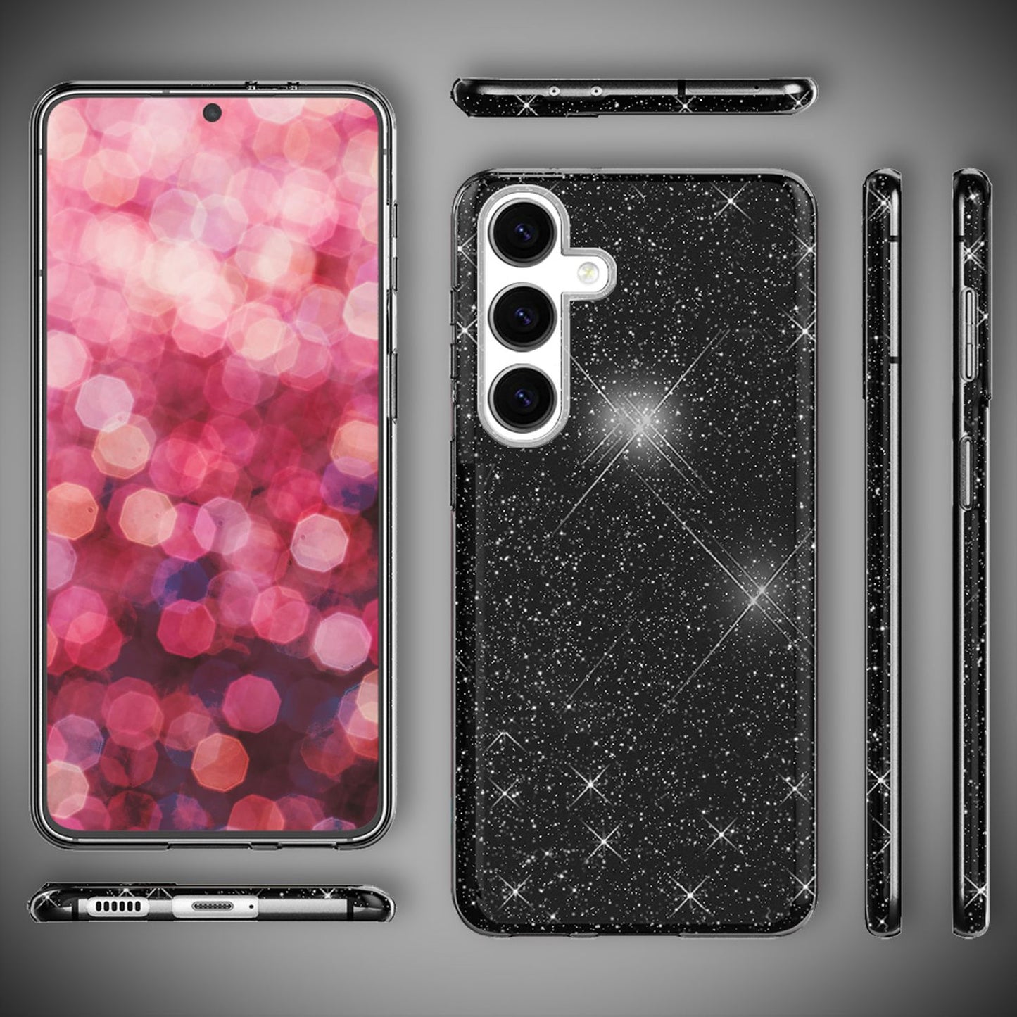 NALIA Glitzerhülle für Samsung Galaxy S24 – Funkelnder Glitzer-Look & Grip – SHINEPOP (Silikon Case) – Marke aus Berlin