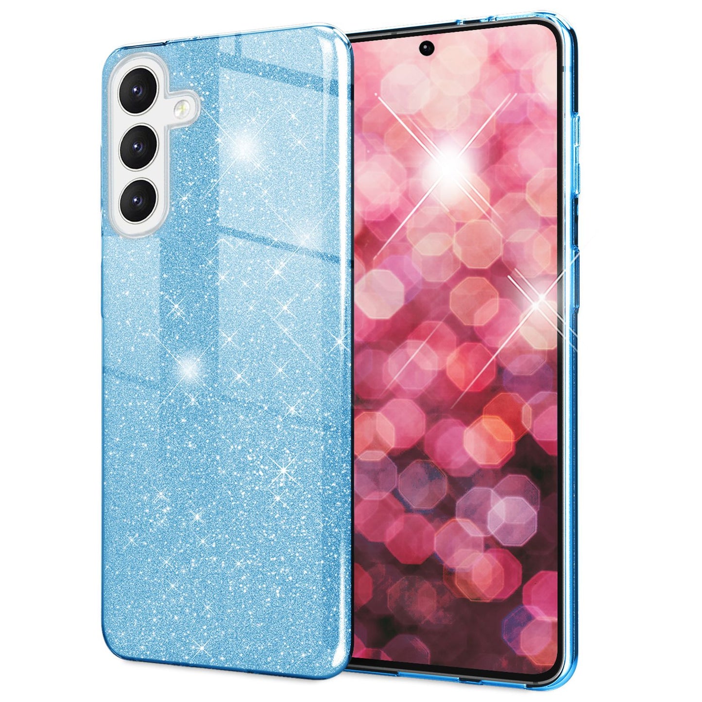 NALIA Glitzerhülle für Samsung Galaxy S24 – Funkelnder Glitzer-Look & Grip – SHINEPOP (Silikon Case) – Marke aus Berlin